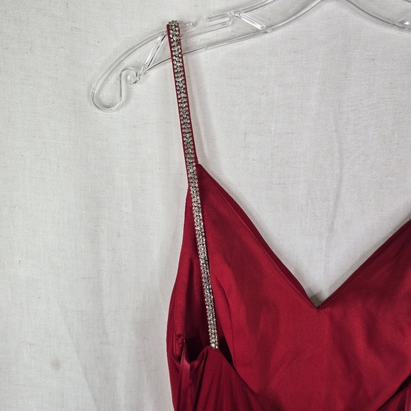 Ieena Mac Duggal Womens Size 2 Red Faux Wrap Stretchy Rhinestones Dress - Picture 16 of 16